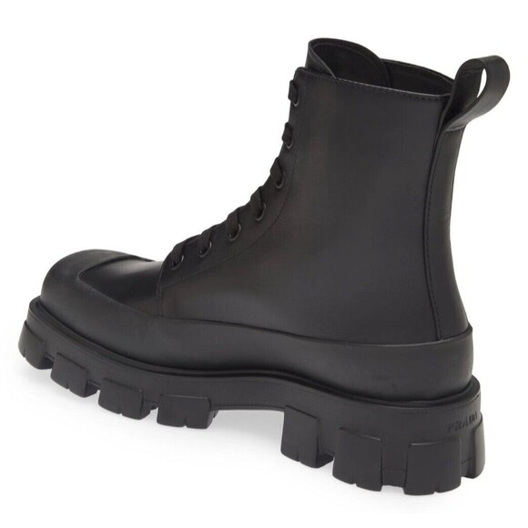 Prada Mens Monolith Lug Sole Leather Combat Ankle Boots Black Size UK 10 / US 11 - Picture 2 of 6